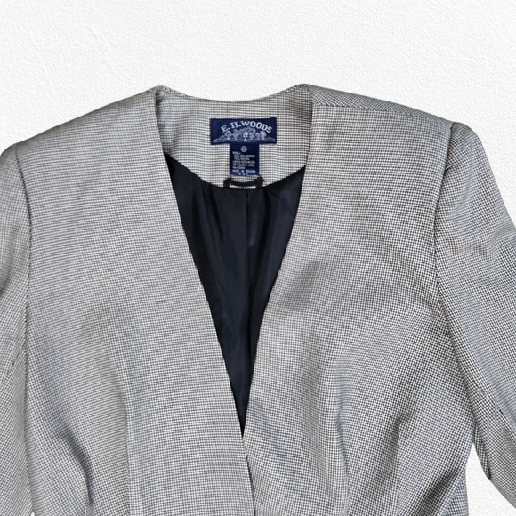 1980s Vintage Black Houndstooth E.H. Woods Power Suit Jacket Blazer Size 10 - Picture 2 of 7